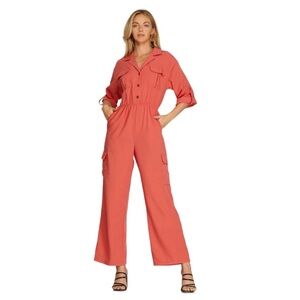 She + Sky Vibrant Coral Jumpsuit